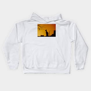 Cat and Bird at Sunset Kids Hoodie